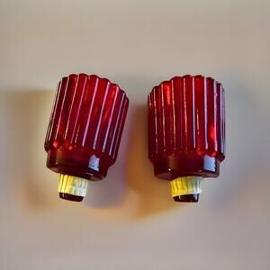 Vintage Pair Ruby Red Ribbed Glass Sconce Shades Candle Cups Lamp Parts